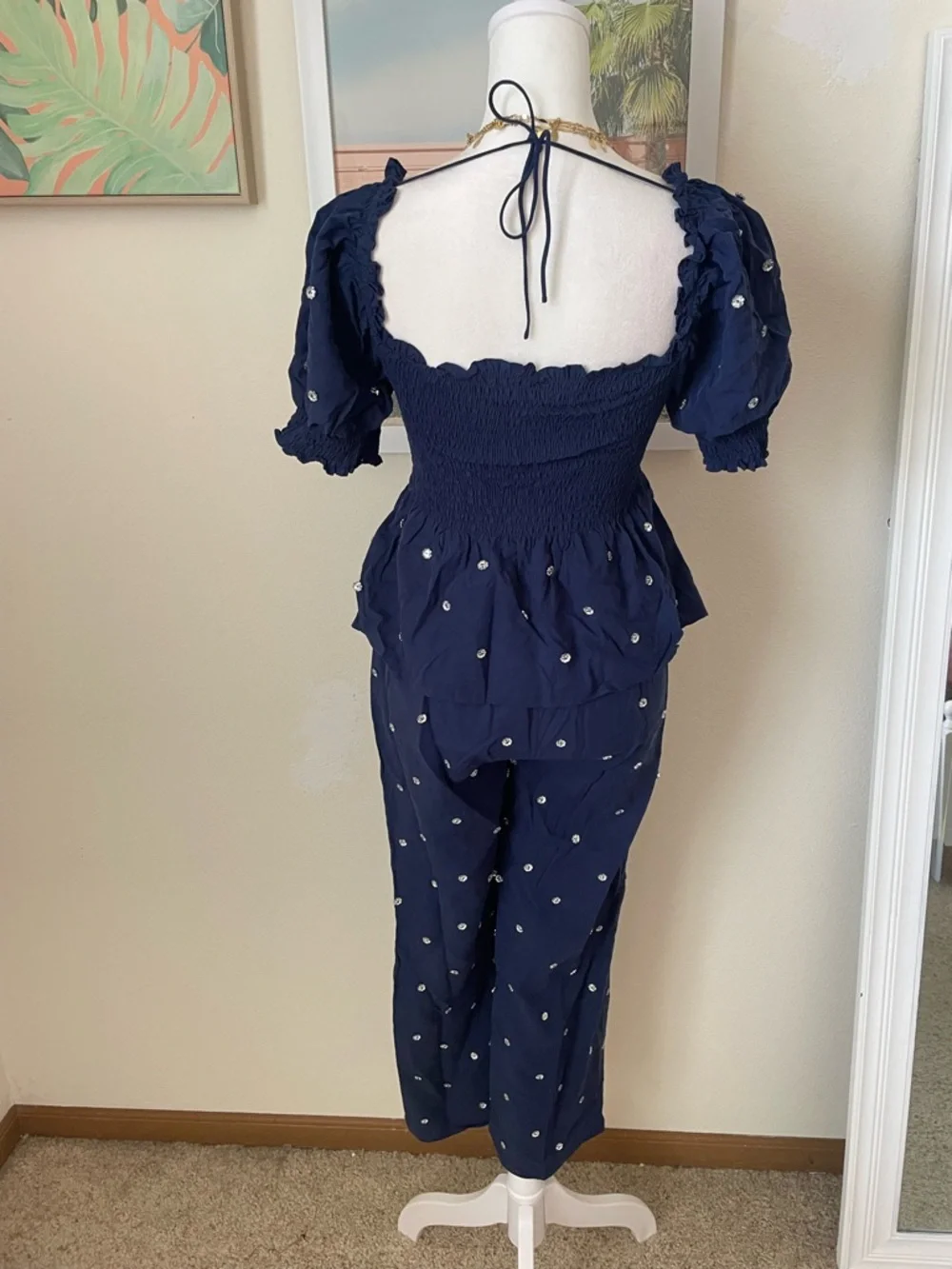 Hill House Jewel Jammie 2 Piece Matching Set Top & Pants Size XS Navy